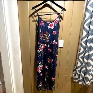 Wide leg floral print adjustable strap jumpsuit